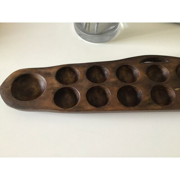 Vintage Hand-Carved Wooden African Mancala Game Board Carved Pits Natural Patina - Picture 4 of 12
